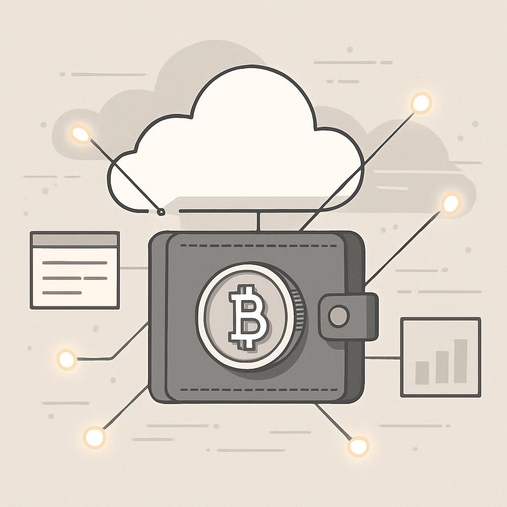 An illustration depicting a bitcoin wallet with various connected icons.